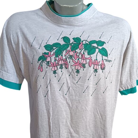 Medium Vintage T-shirt Single Stitch Morning Sun Fuchsia Flower 1980's Heather - Picture 1 of 7